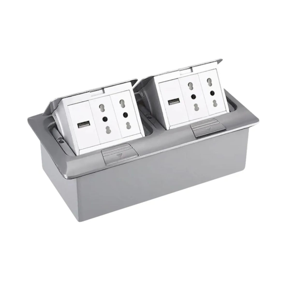 CROMPTON - Caja De Piso Pop-Up Doble 6 Módulos Acero Cepillado Ip44 Cowork