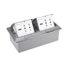 CROMPTON - Caja De Piso Pop-Up Doble 6 Módulos Acero Cepillado Ip44 Cowork