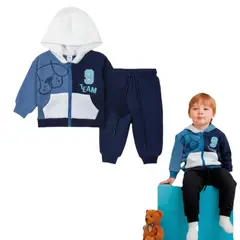 TEDMIMAK - Conjunto Buzo Bebe en Algodón Franela Dog Azul