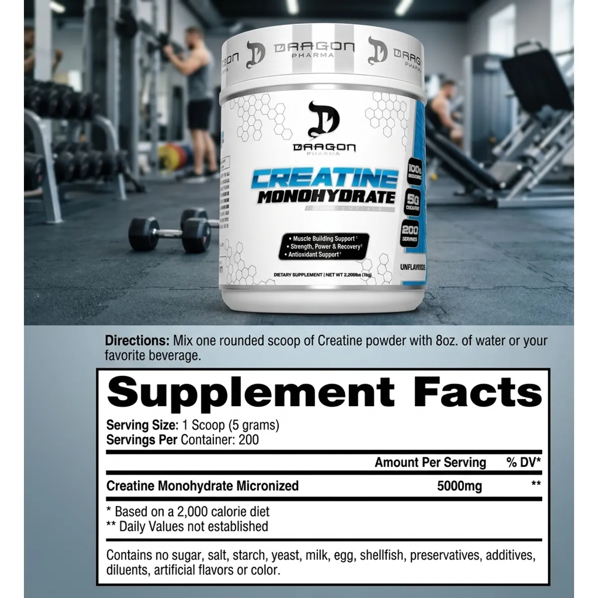 GENERICO - Creatina 1 Kilo Dragon Pharma 200 Porciones Sin Sabor