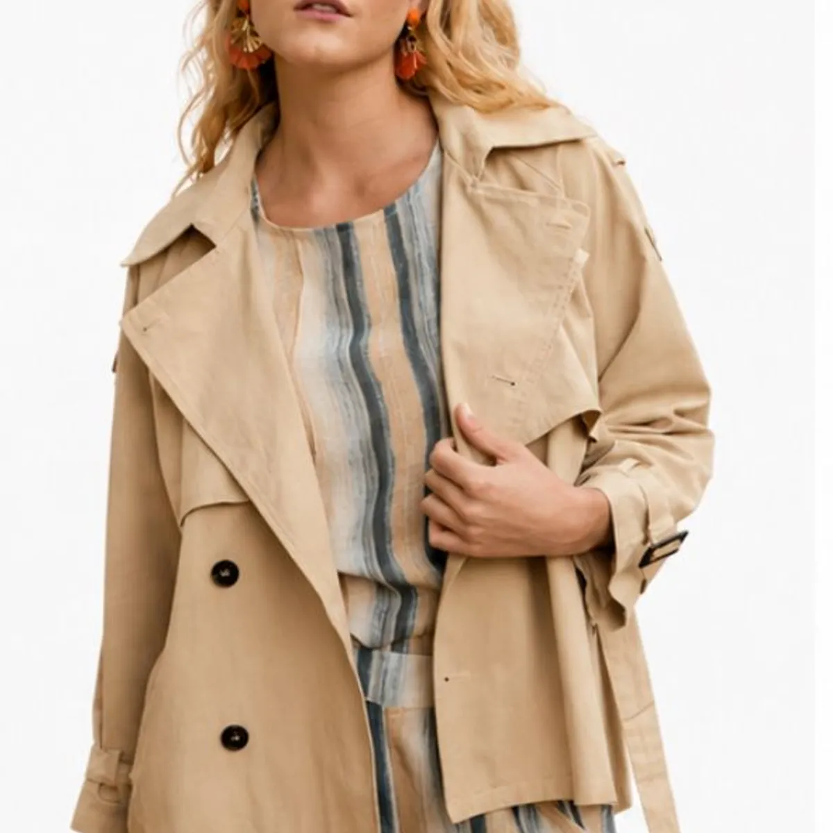 GENERAL - Trench Mujer Largo Corte Clásico con Cinturón - Luna Boutique