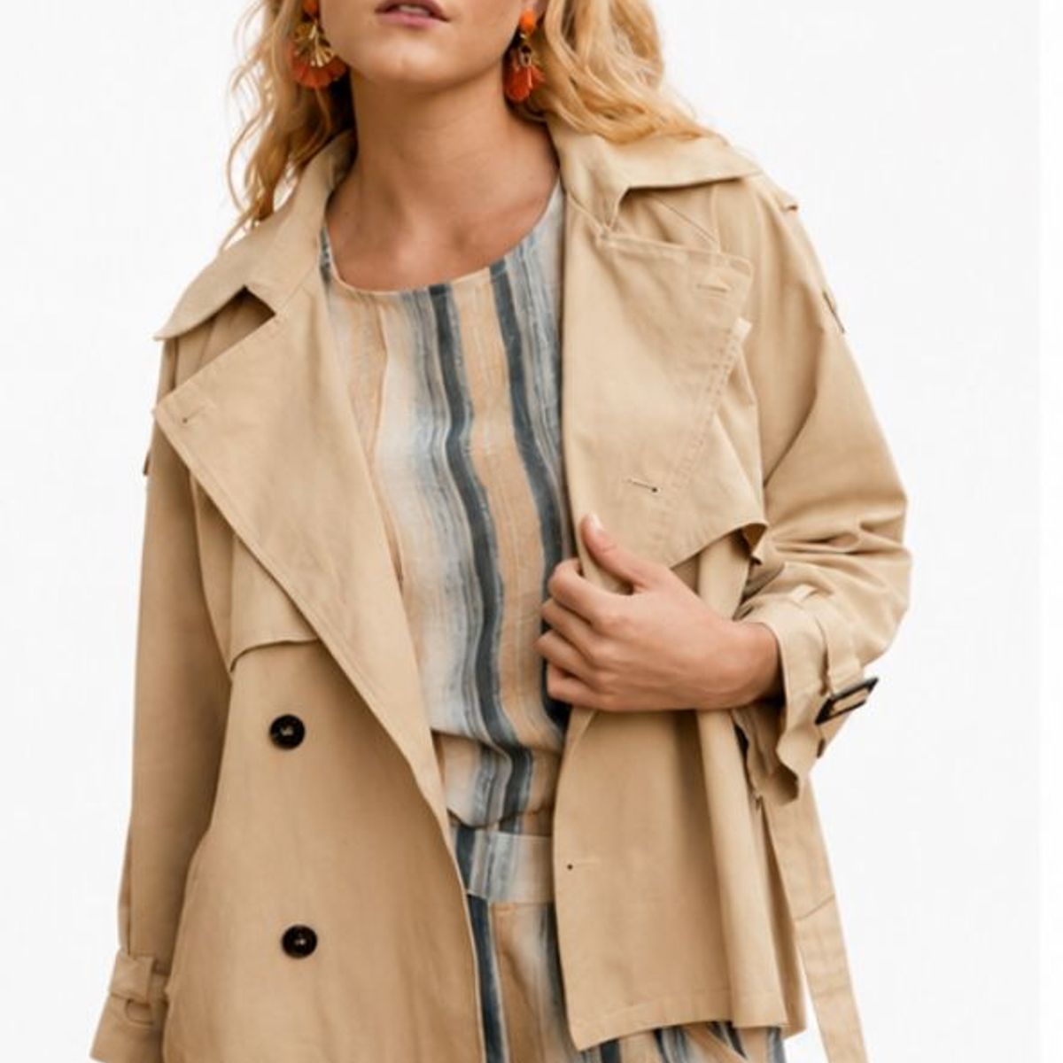 GENERAL - Trench Mujer Largo Corte Clásico con Cinturón - Luna Boutique