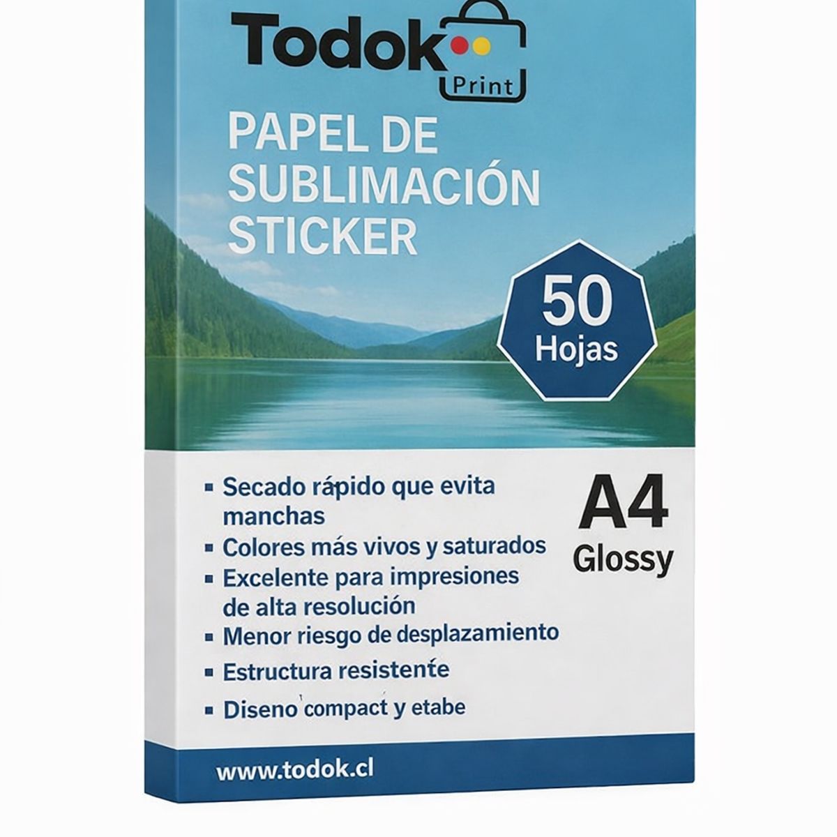TODOK - Papel de Sublimacion Sticker 50 hojas A4 acabado Glossy