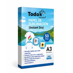 TODOK - Papel de Sublimacion A3 100gsm 50 Hojas Secado Rapido