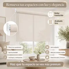 SPACE HOME - Cortina Roller Tipo Lino 200x190 cm Aura para Ventanas Grandes y Espacios Modernos