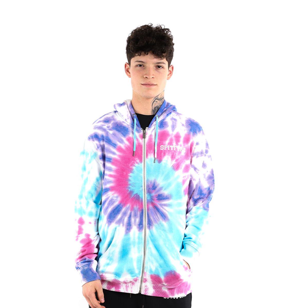 SPITFIRE - Polerón full zipper con capucha lila turquesa tie dye spitfire hombre street culture season