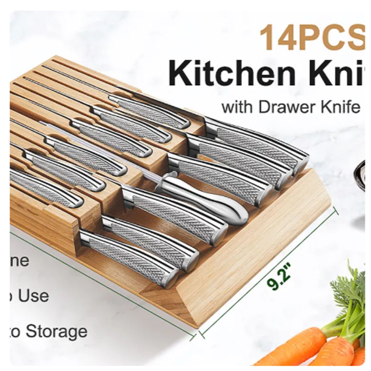 GENERICO - Set Cuchillos Cocina 14 Pzs Bloque Madera Mango Acero