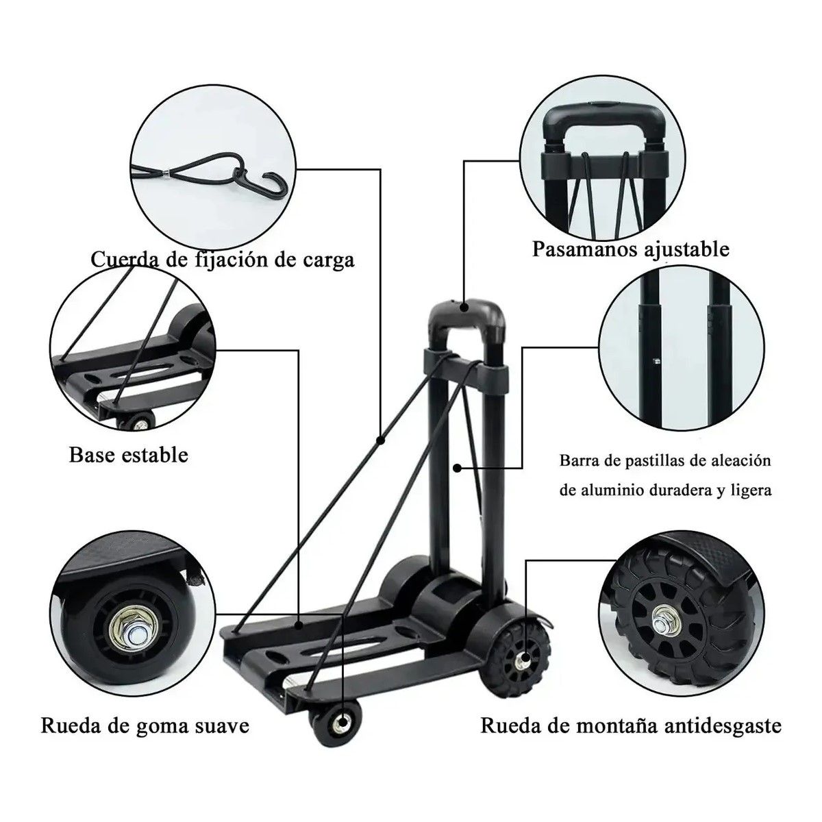GENERICO - Carrito Multifuncional Plegable Equipaje Carga Con 4 Ruedas Negro BELUG
