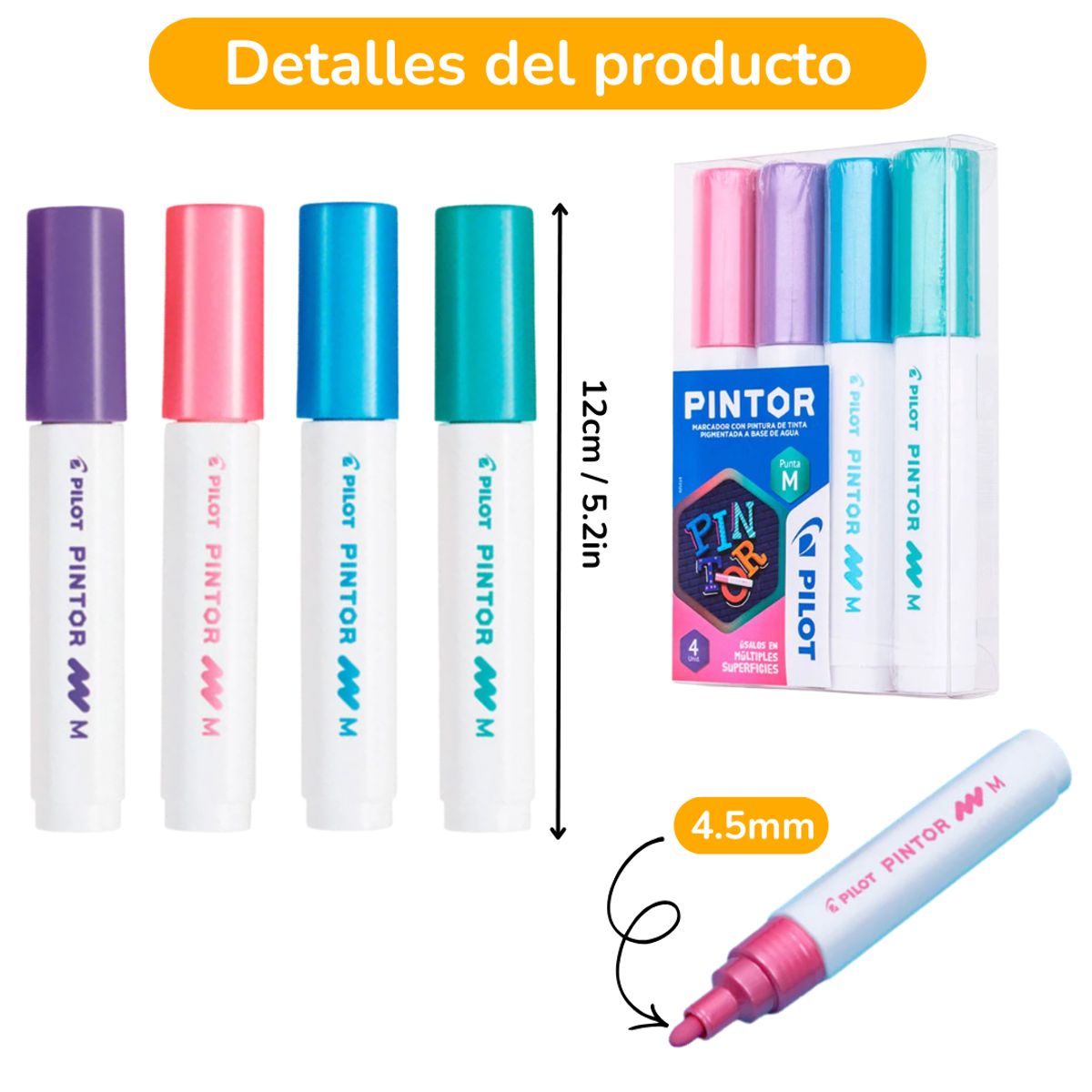 PILOT - Plumones Acrílicos Marcadores Pintor Pilot Punta 4,5mm 4uni