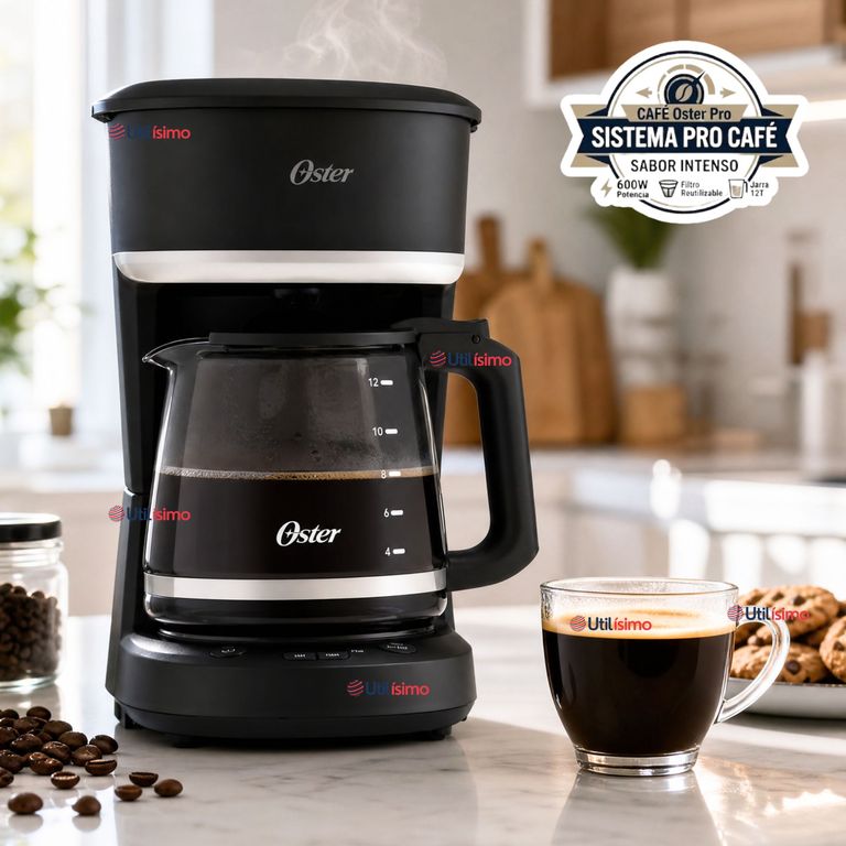 OSTER Cafetera de goteo Oster® de 12 tazas, programable, con filtro reutilizable, Negro, BVSTDCP121B