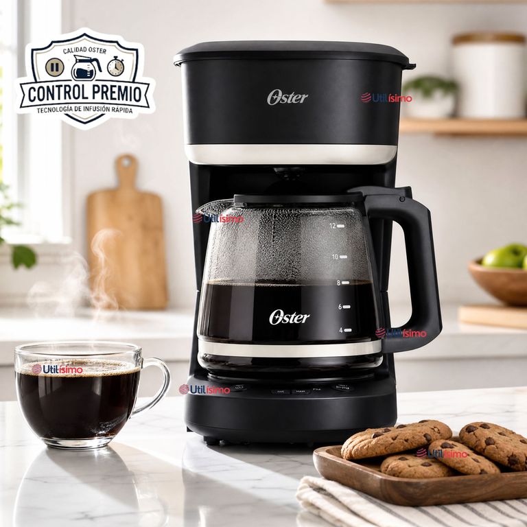 OSTER Cafetera de goteo Oster® de 12 tazas, programable, con filtro reutilizable, Negro, BVSTDCP121B