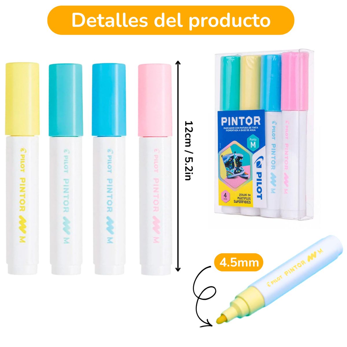 PILOT - Plumones Acrílicos Marcadores Pintor Pilot Punta 4,5mm 4uni