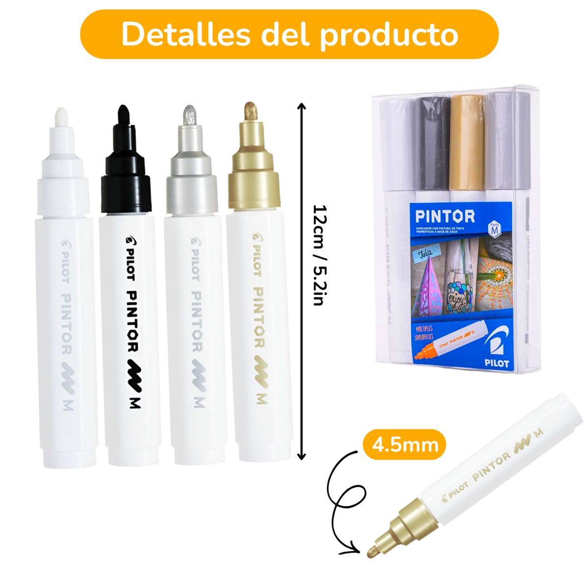 PILOT - Plumones Acrílicos Marcadores Pintor Pilot Punta 4,5mm 4uni