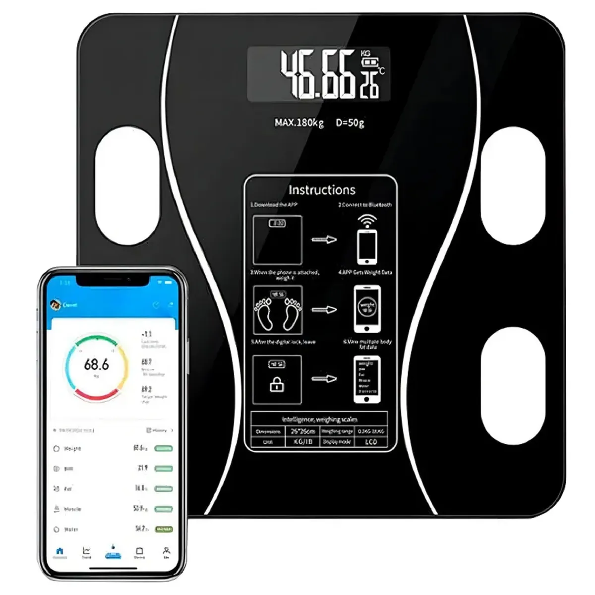 GENERICO - Pesa Digital De Baño Inteligente Recargable Bluetooth App