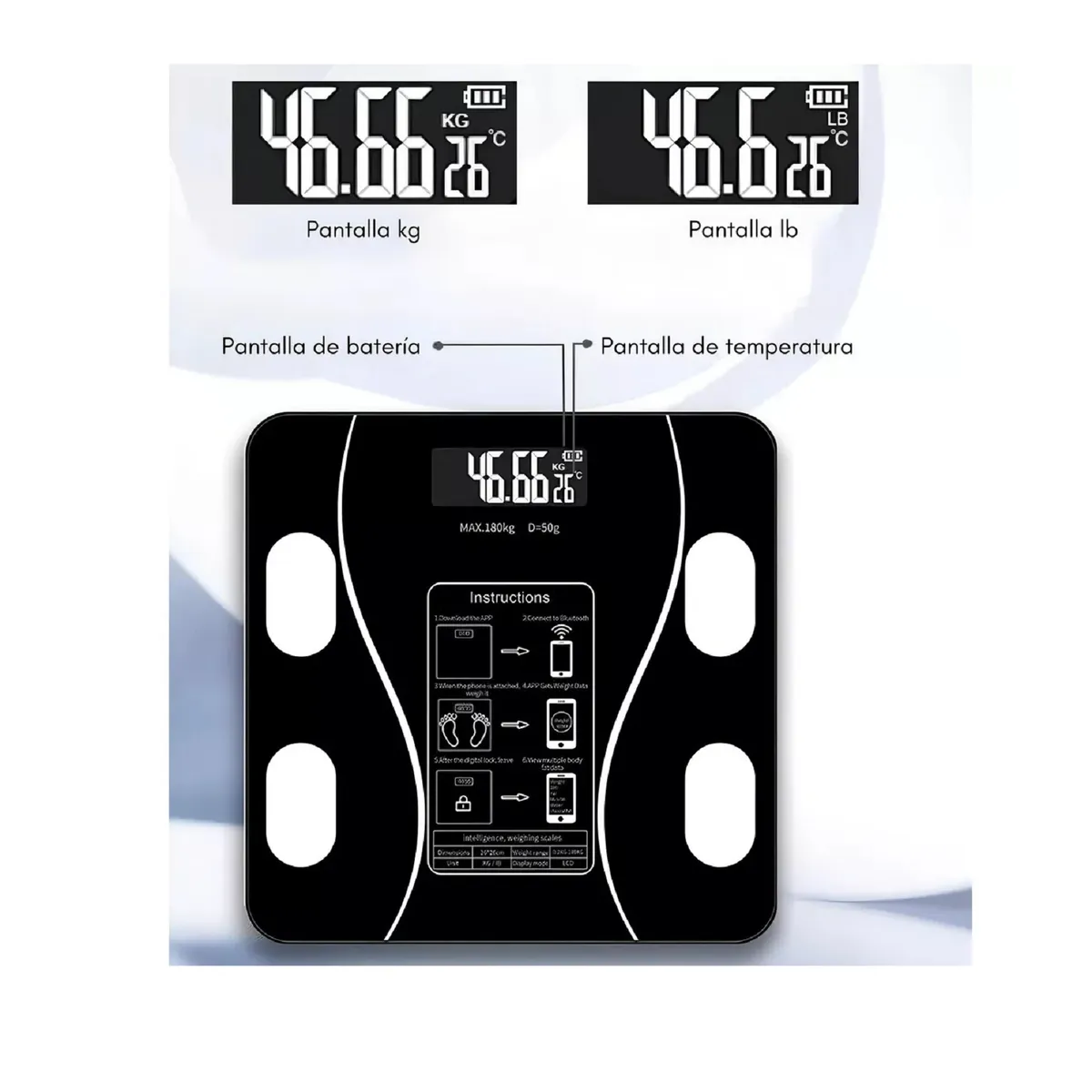 GENERICO - Pesa Digital De Baño Inteligente Recargable Bluetooth App