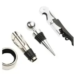 GENERICO - Set Para Vino 4 Piezas Abrebotellas Vertedor Tapon Anillo