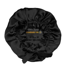 KARMAS - Turbante doble capa de Seda Mulberry con borde ajustable Negro