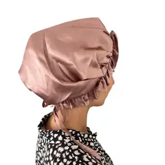 KARMAS - Turbante doble capa de Seda Mulberry con borde ajustable Palo rosa