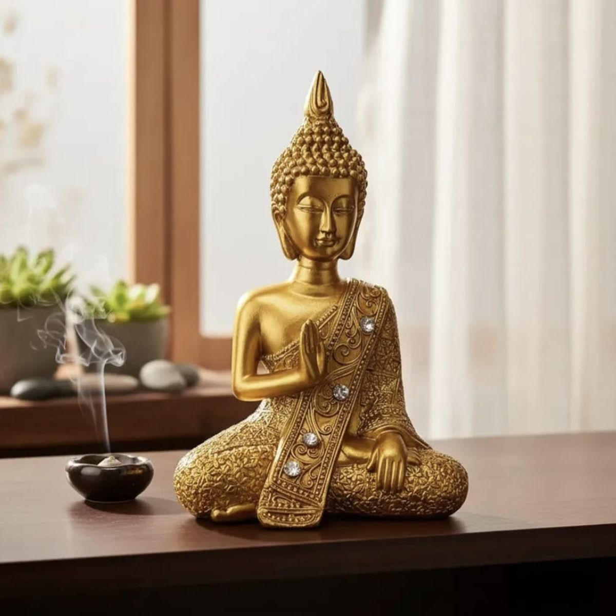 GENERICO - Figura Buda Dorada Decoración Hogar Meditación 13cm