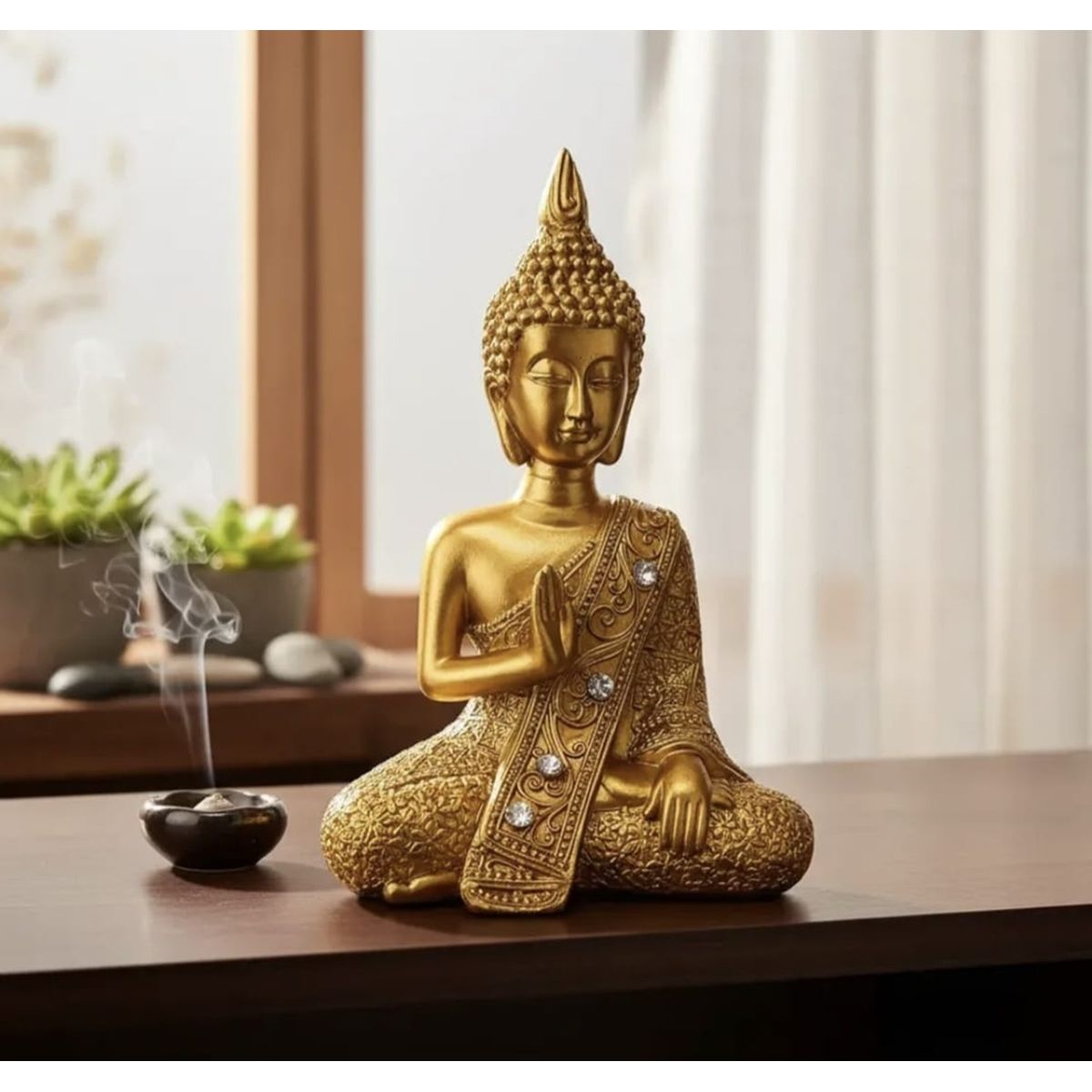 GENERICO - Figura Buda Dorada Decoración Hogar Meditación 13cm