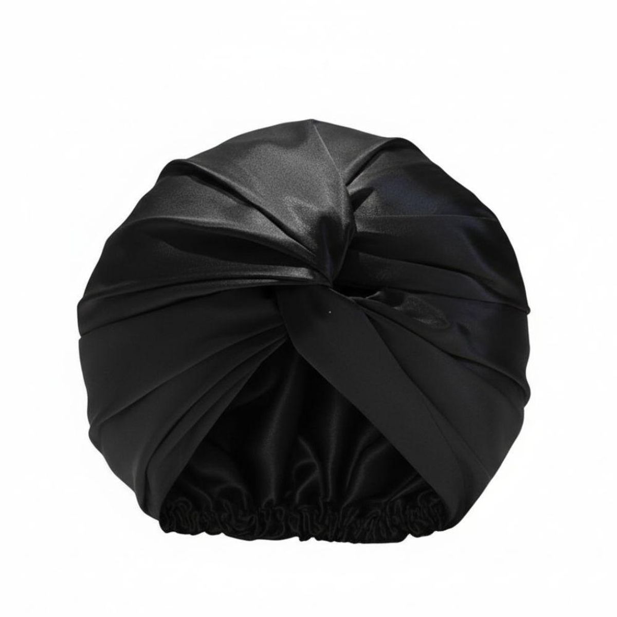 KARMAS - Turbante doble capa borde elasticado de Seda Mulberry negro