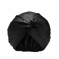 KARMAS - Turbante doble capa borde elasticado de Seda Mulberry negro