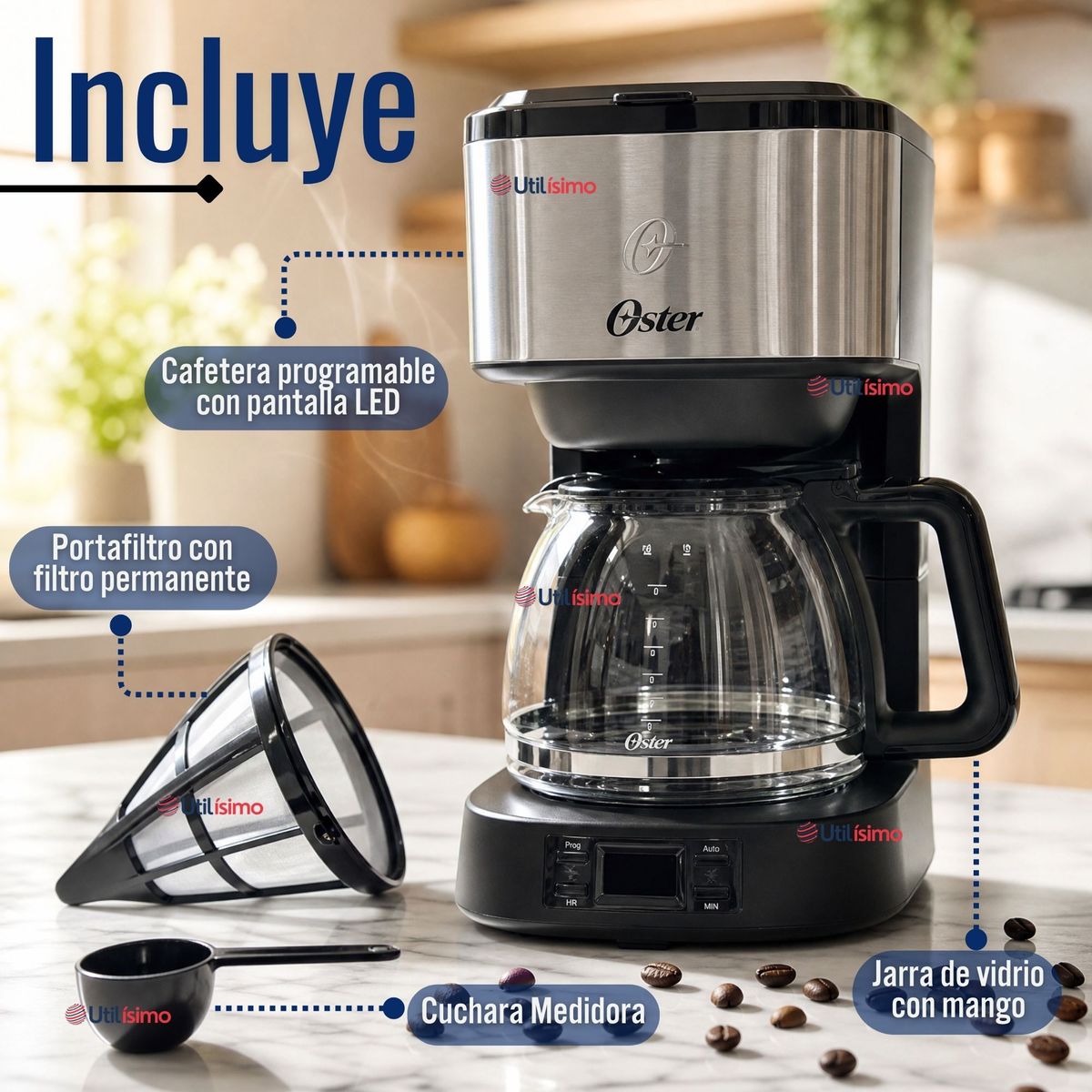 OSTER - Cafetera programable Oster® 8 tazas en acero inoxidable BVSTDC10SS