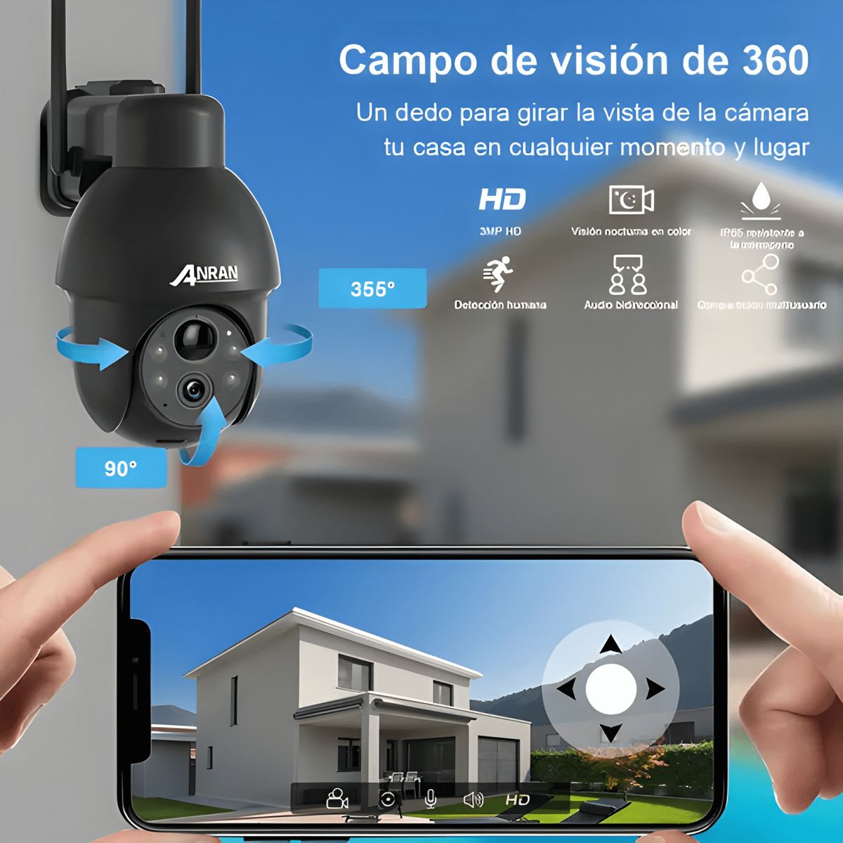 GENERICO - Solar Cámara de Seguridad Anran N30W1545 Ip Wifi con Negro