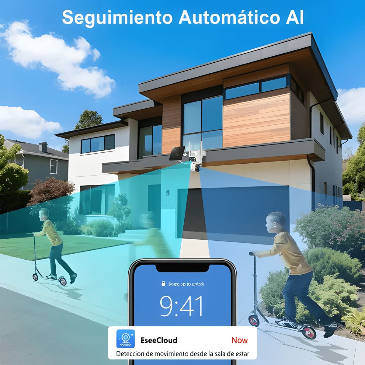 GENERICO - ATSG Cámara Solar Externa 2K Doble Lente 360° IP66 Visión