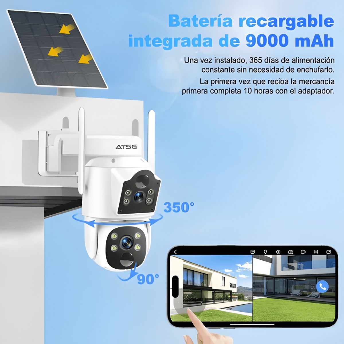 GENERICO - Atsg® Solar Doble Lente Cámara de Seguridad Exterior 2k