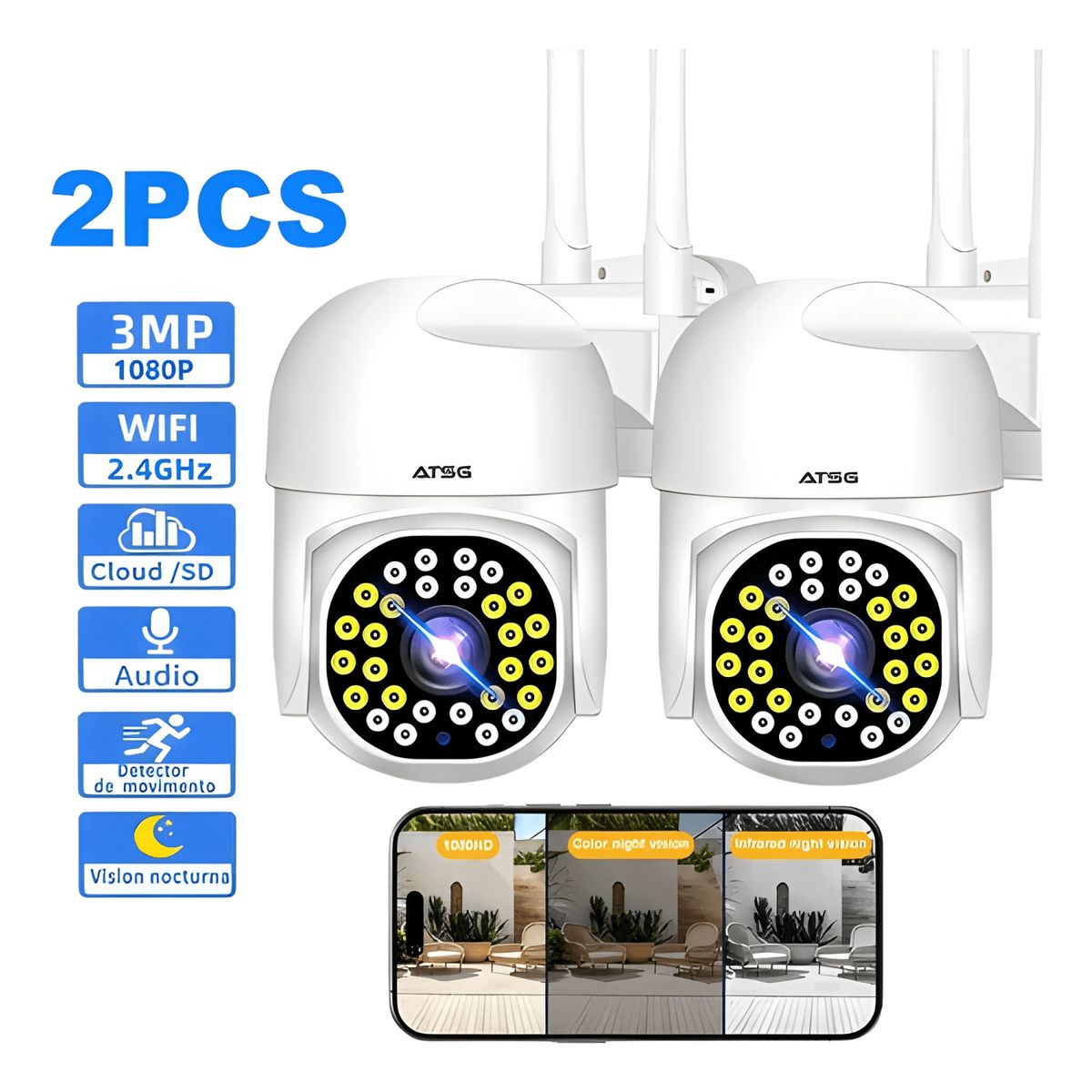 GENERICO - Atsg® 2x5g Cámaras de Seguridad con Ir y Resistente al Agua