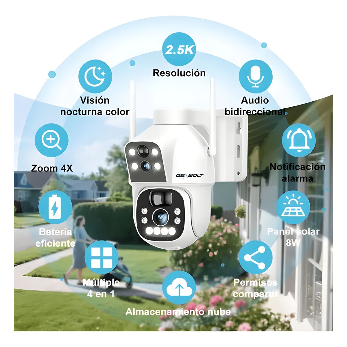 GENERICO - Genbolt® Cámaras de Vigilancia Wifi Solar Exterior