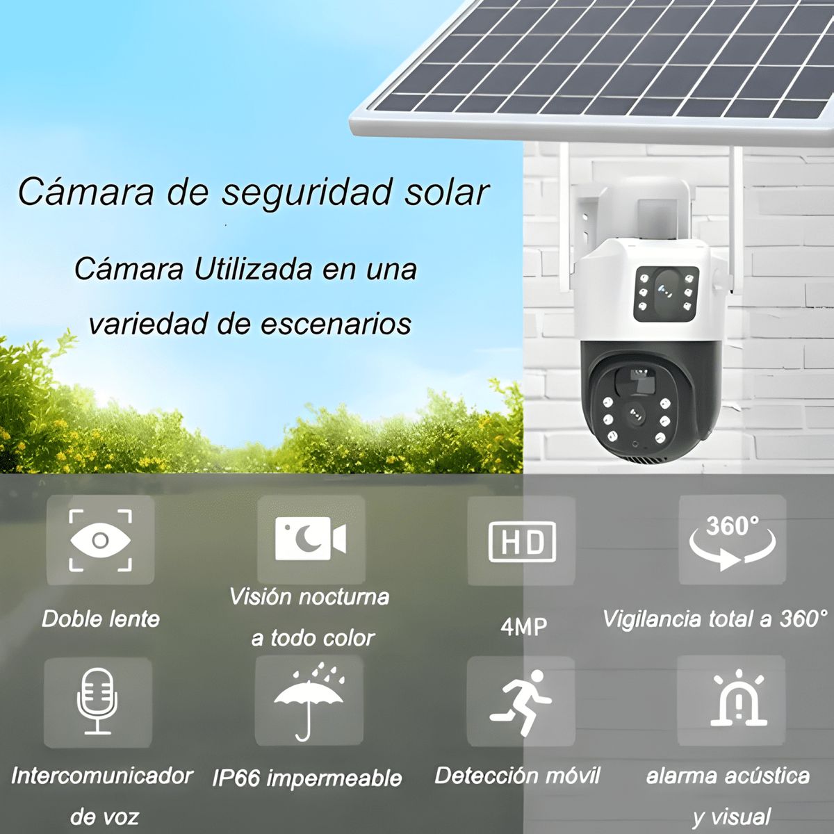 GENERICO - Cámara Solar Adget 4MP Exterior Binocular Wifi Inalámbrica