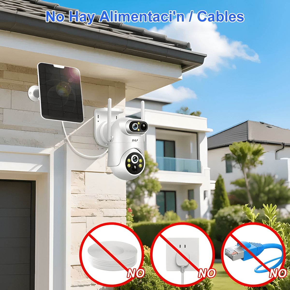 GENERICO - 2nlf® 12mp Cámara de Seguridad Wifi Solar 2 Lente 2 Plus