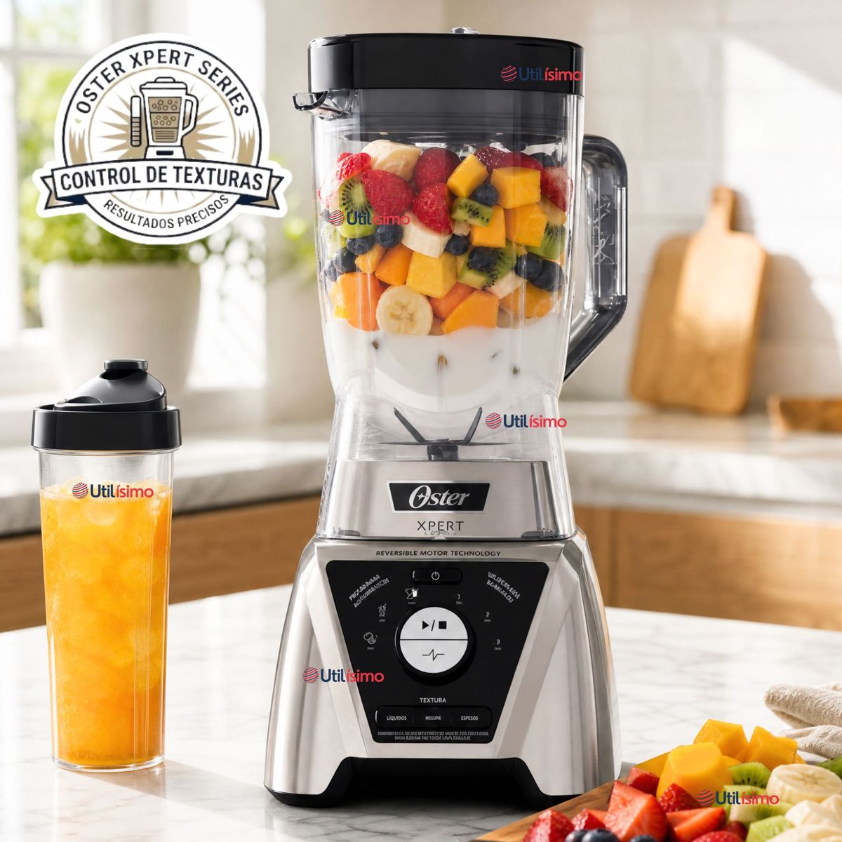OSTER - Licuadora Xpert Series™ niquelada con control de textura y un Blend N Go BLST3BCPG