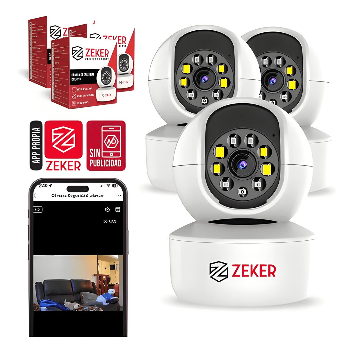GENERICO - Pack X3 Camara de Seguridad Interior Wifi Ip Zeker Blanco