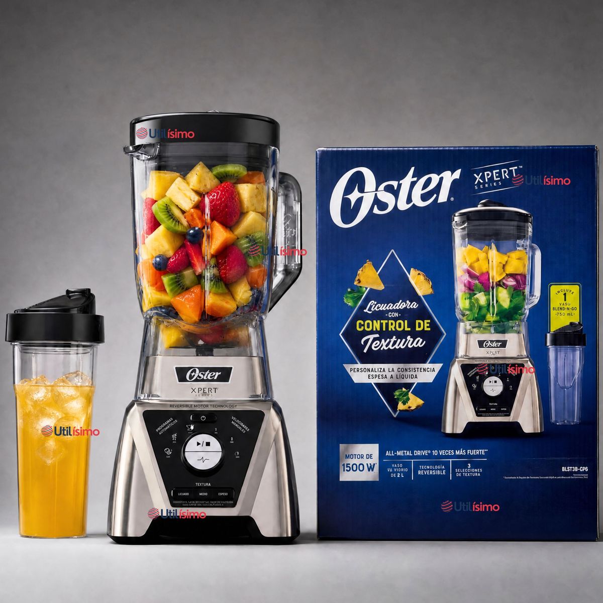OSTER - Licuadora Xpert Series™ niquelada con control de textura y un Blend N Go BLST3BCPG