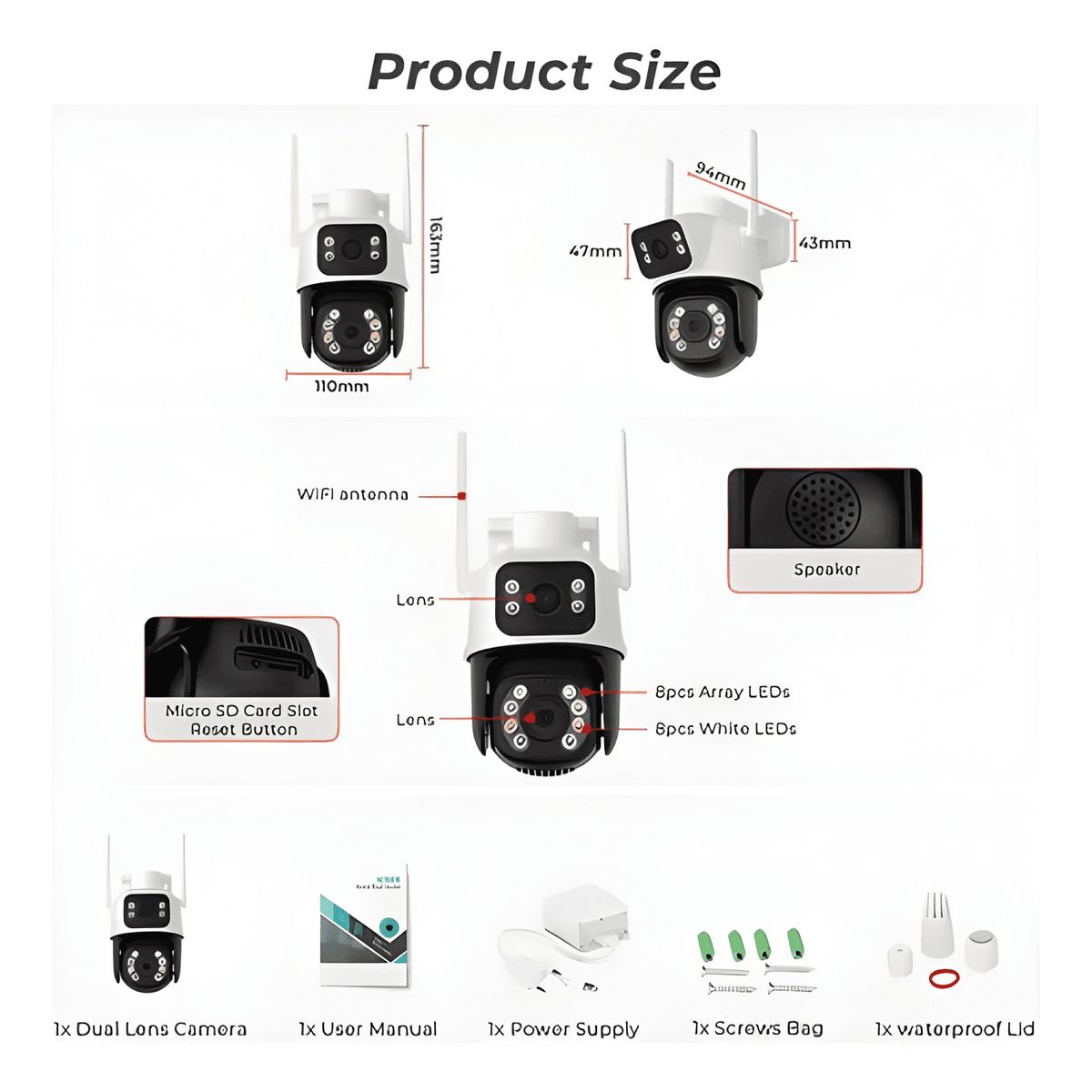 GENERICO - Cámara de Seguridad Inalámbrica ANBERX A8BQ Wireless Negro