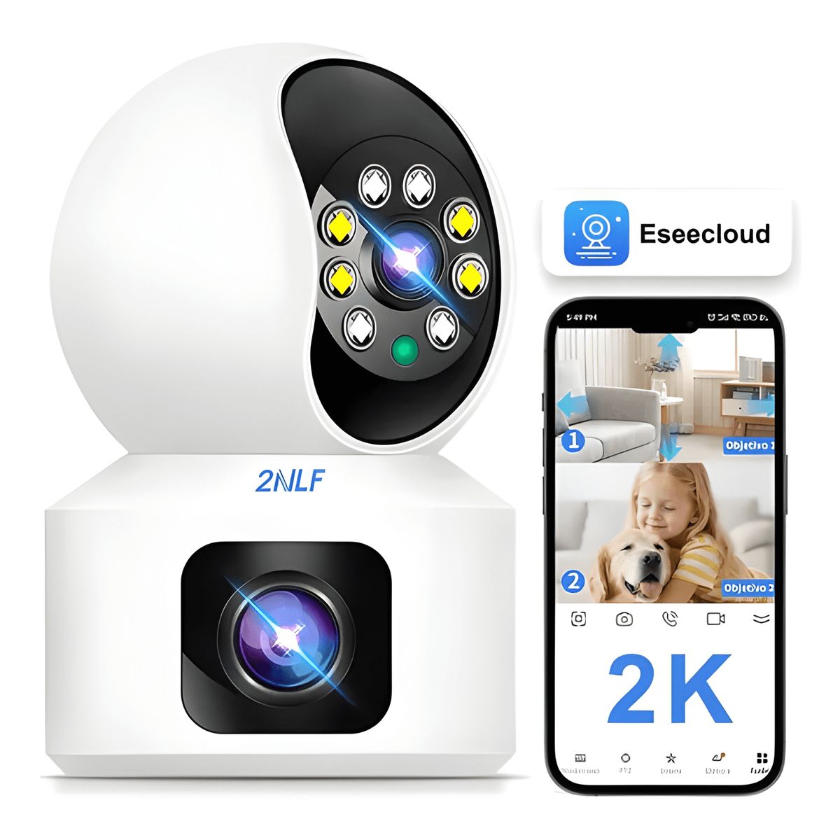 GENERICO - 2nlf® Cámara de Seguridad Doble Pantalla Wifi Ip 360 Blanco
