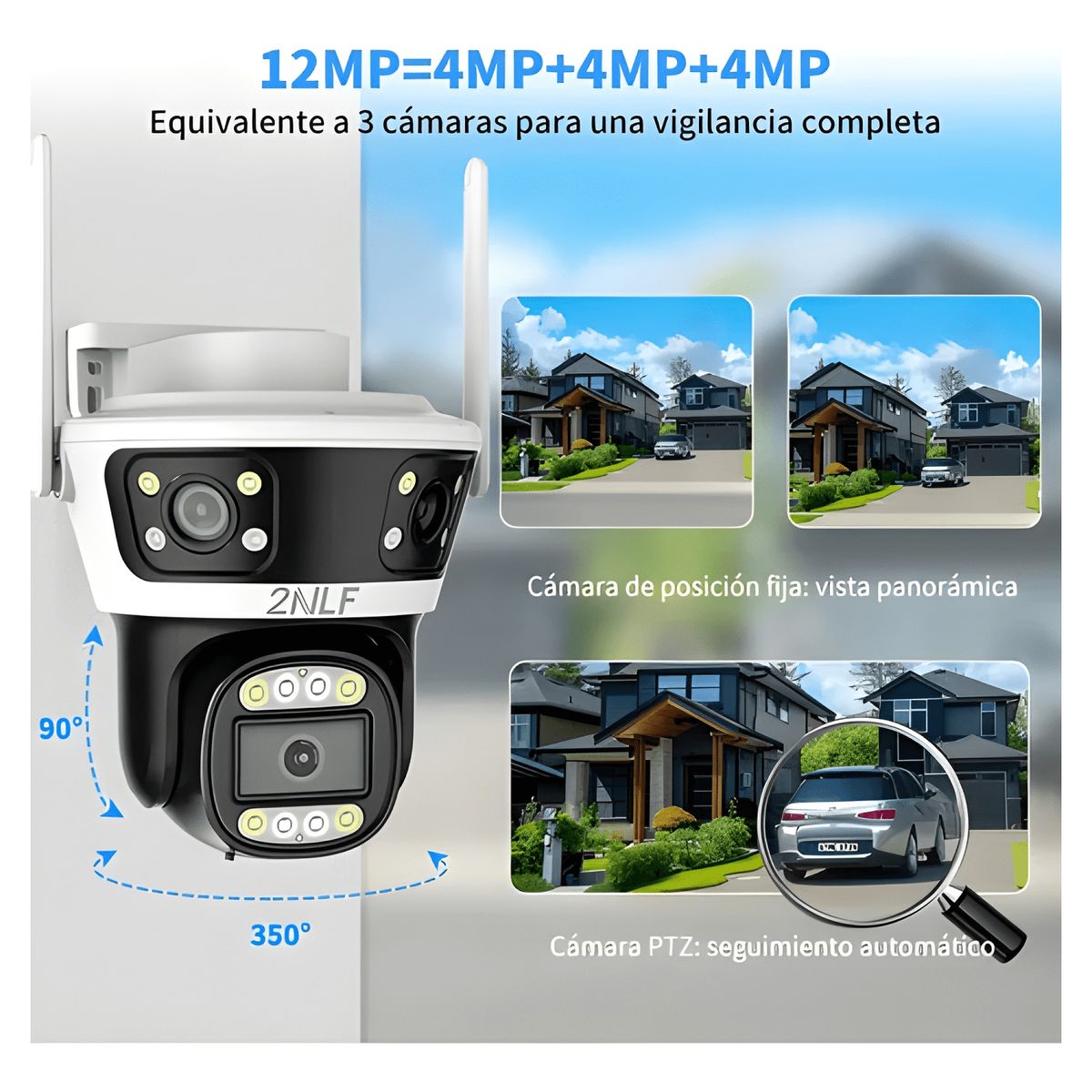 GENERICO - 2nlf® 12mp Cámara de Seguridad Exterior Wifi Ip 360 3