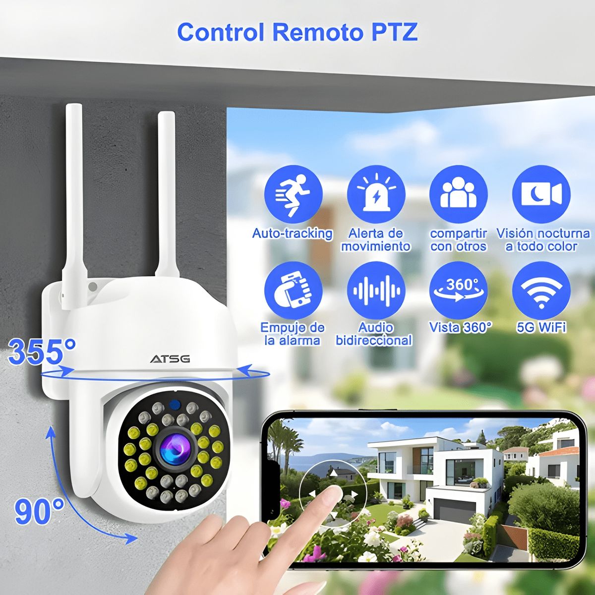 GENERICO - ATSG Cámara IP 4MP Full HD Wifi Exterior PTZ Conexión Audio