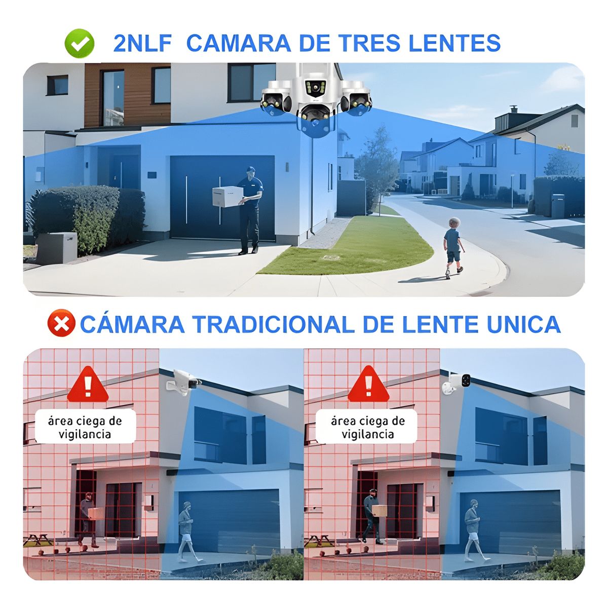 GENERICO - 2nlf® Cámara de Seguridad Exterior Ip Wifi 360 Triple Lente