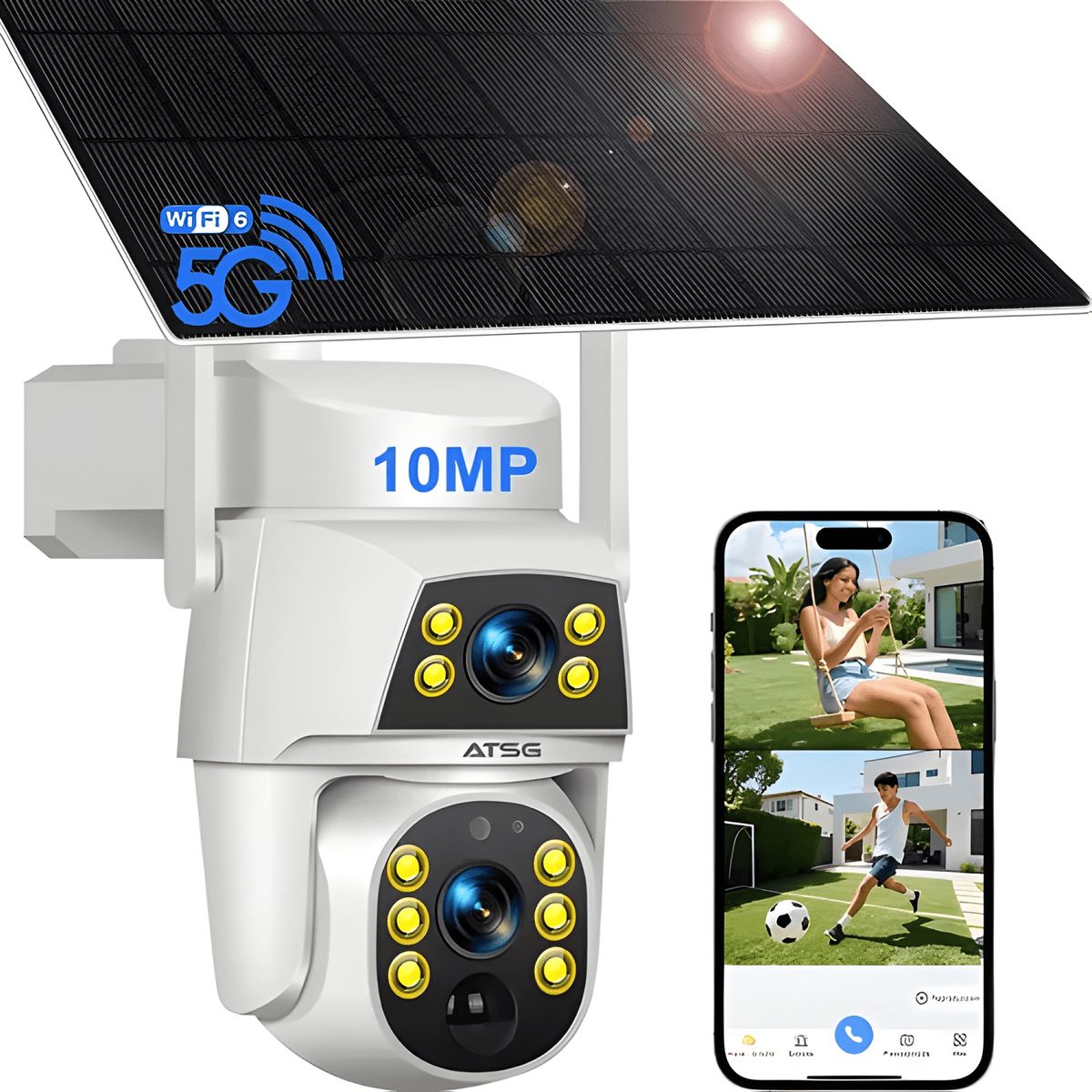 GENERICO - ATSG Cámara Solar Externa 2K Doble Lente 360° IP66 Plus