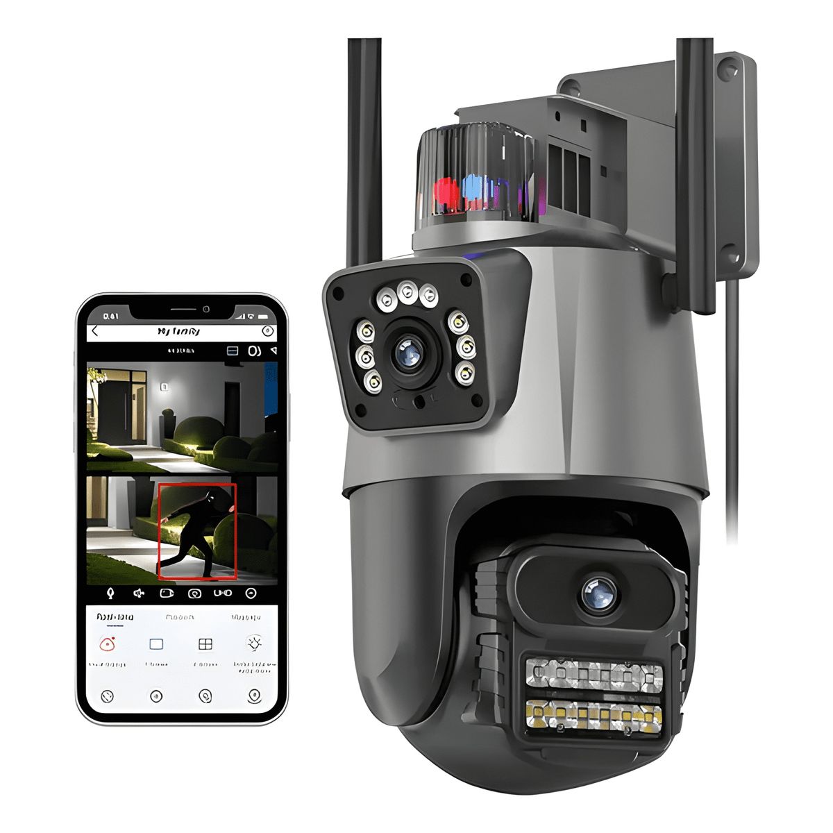 GENERICO - Cámara Seguridad Exterior Wifi Fullhd 1080p 8mp Doble Gris