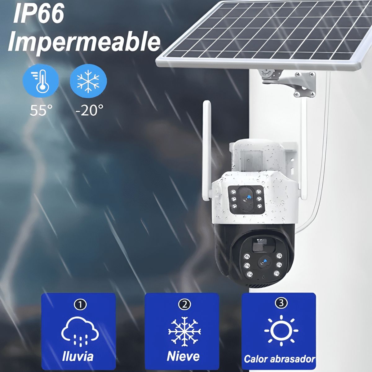 GENERICO - Cámara Solar 360° Exterior Wifi Inalámbrica Doble Lente Plus