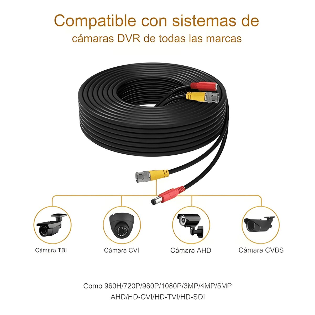 GENERICO - Cable Siamés CORTES 30m para Cámaras de Seguridad con