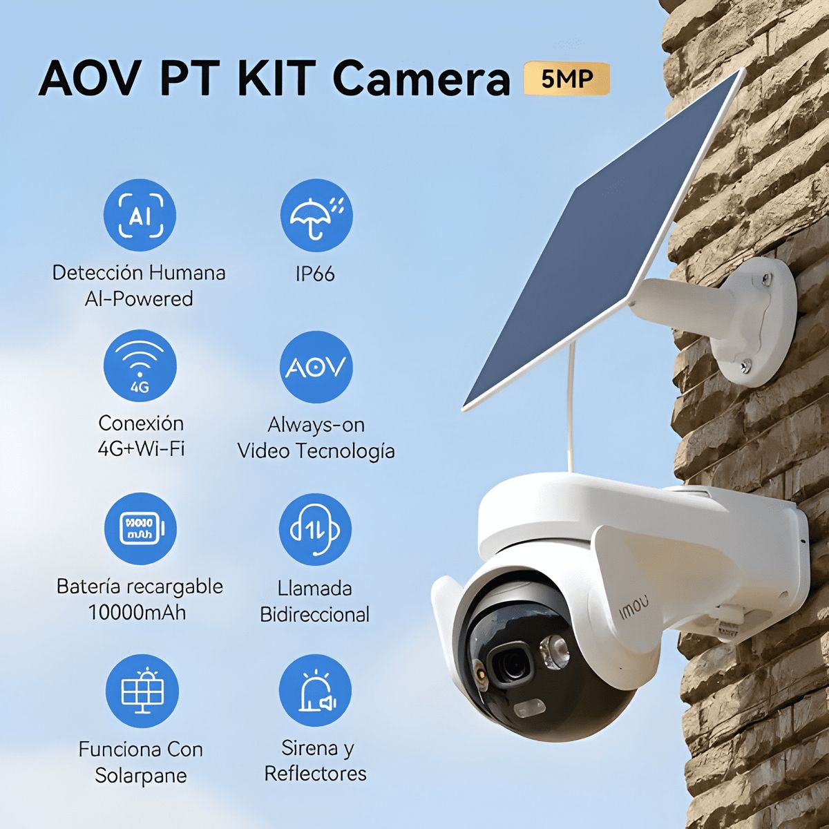 GENERICO - Imou Seguridad Cámara Aov Pt Kit 5mp Wifi 4g Exterior Solar