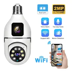 GENERICO - Camara Seguridad Wifi Doble Lente Vision Nocturna 2mp Blanco