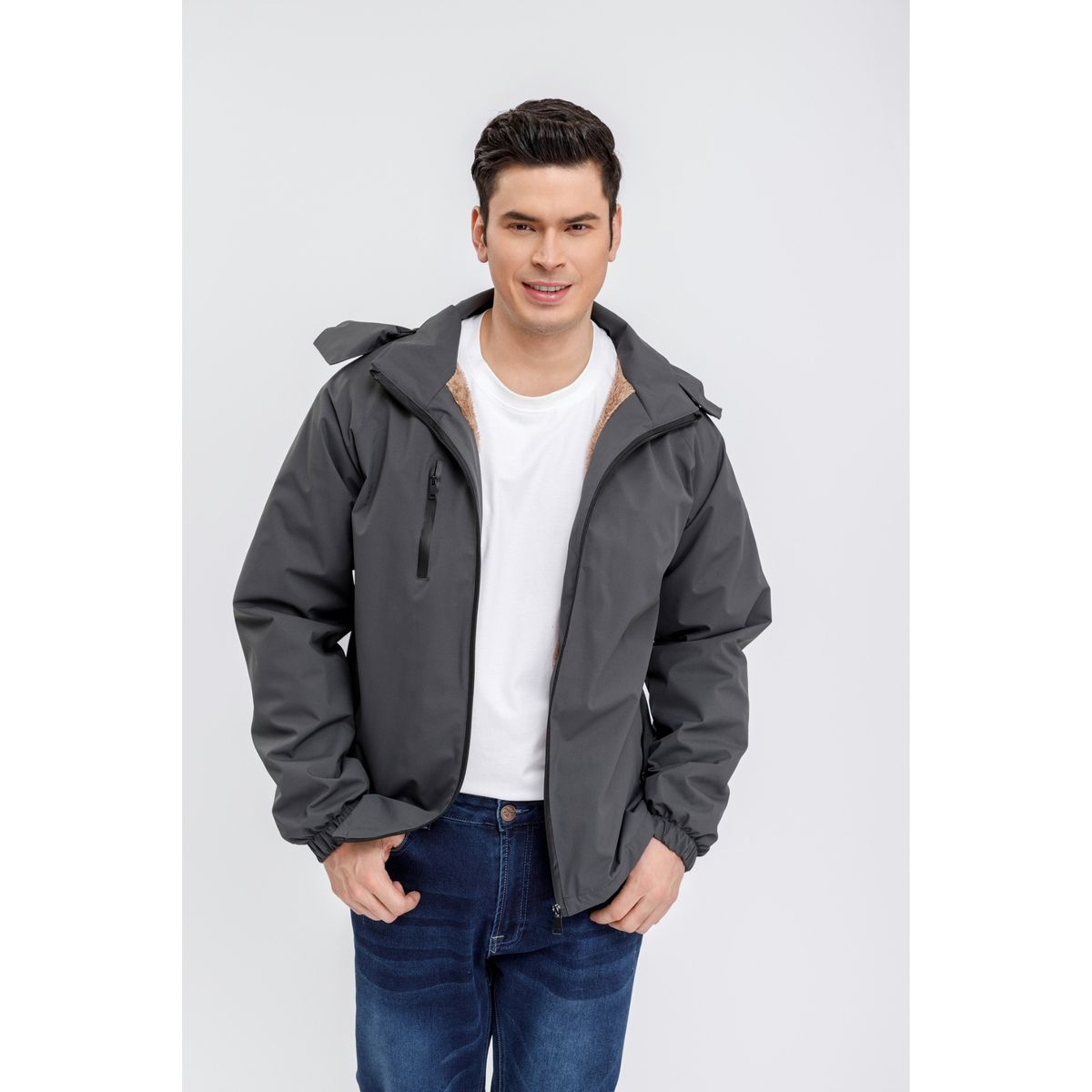 LIKE SHOP - Chaqueta  Corta Viento Impermeable Hombre Forro Interior Piel 0005