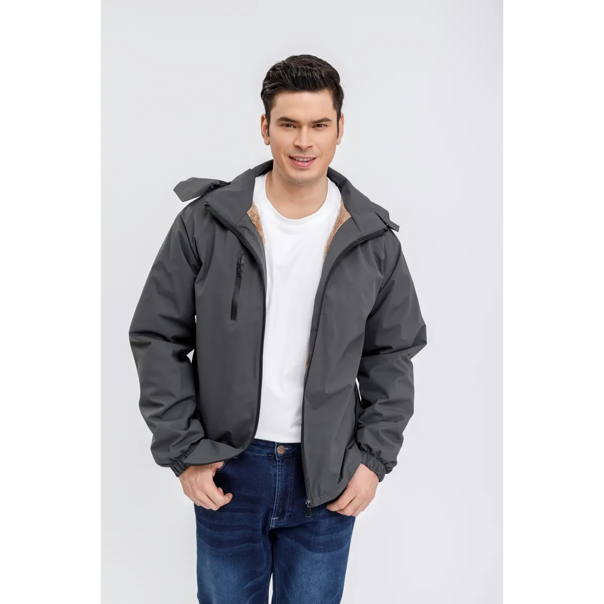 LIKE SHOP - Chaqueta  Corta Viento Impermeable Hombre Forro Interior Piel 0005